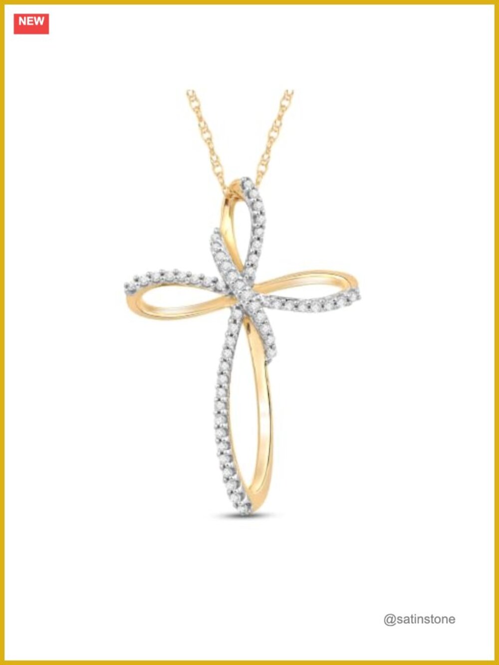 10K Gold Cross Pendant Necklace 18" Rope Chain Natural Diamond Women Jewelry